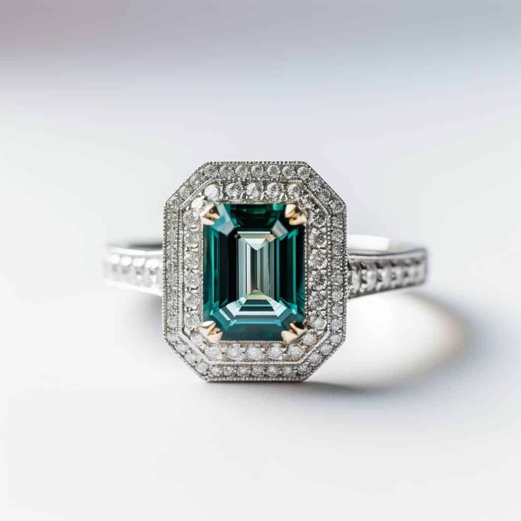  Double Halo Emerald Cut Green Sapphire Engagement Ring 2.0ct Alyna