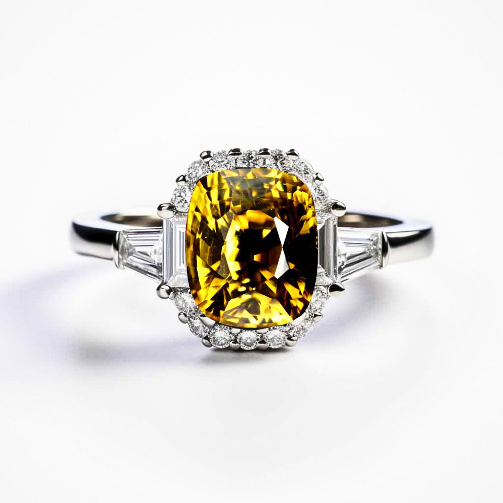 Vivid Yellow Sapphire Engagement Ring - 1.5ct Cushion Cut in 18K White Gold_image1