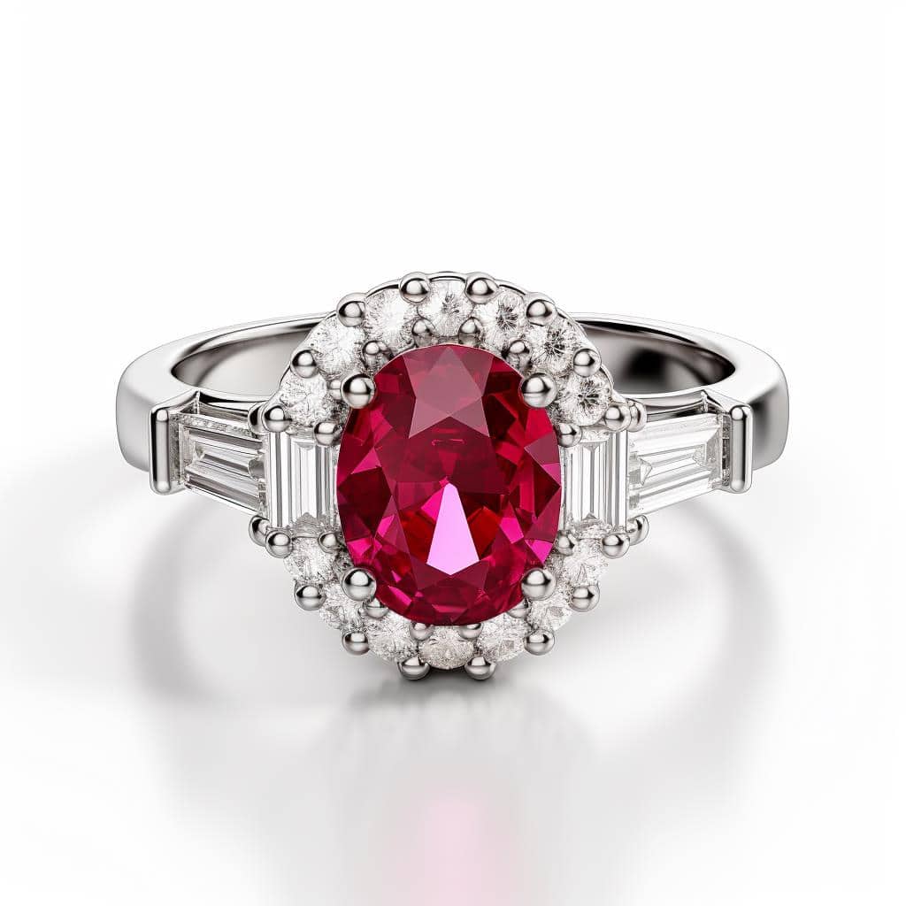Ruby Engagement Ring with diamond halo baguette sides 1.23ct Natural Ruby_image1