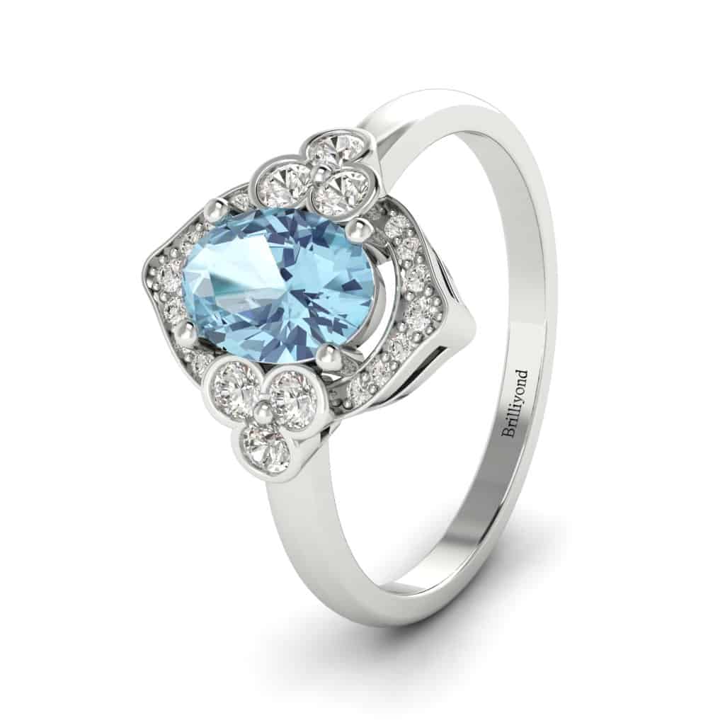 White Gold Aquamarine Vintage Engagement Ring Viola