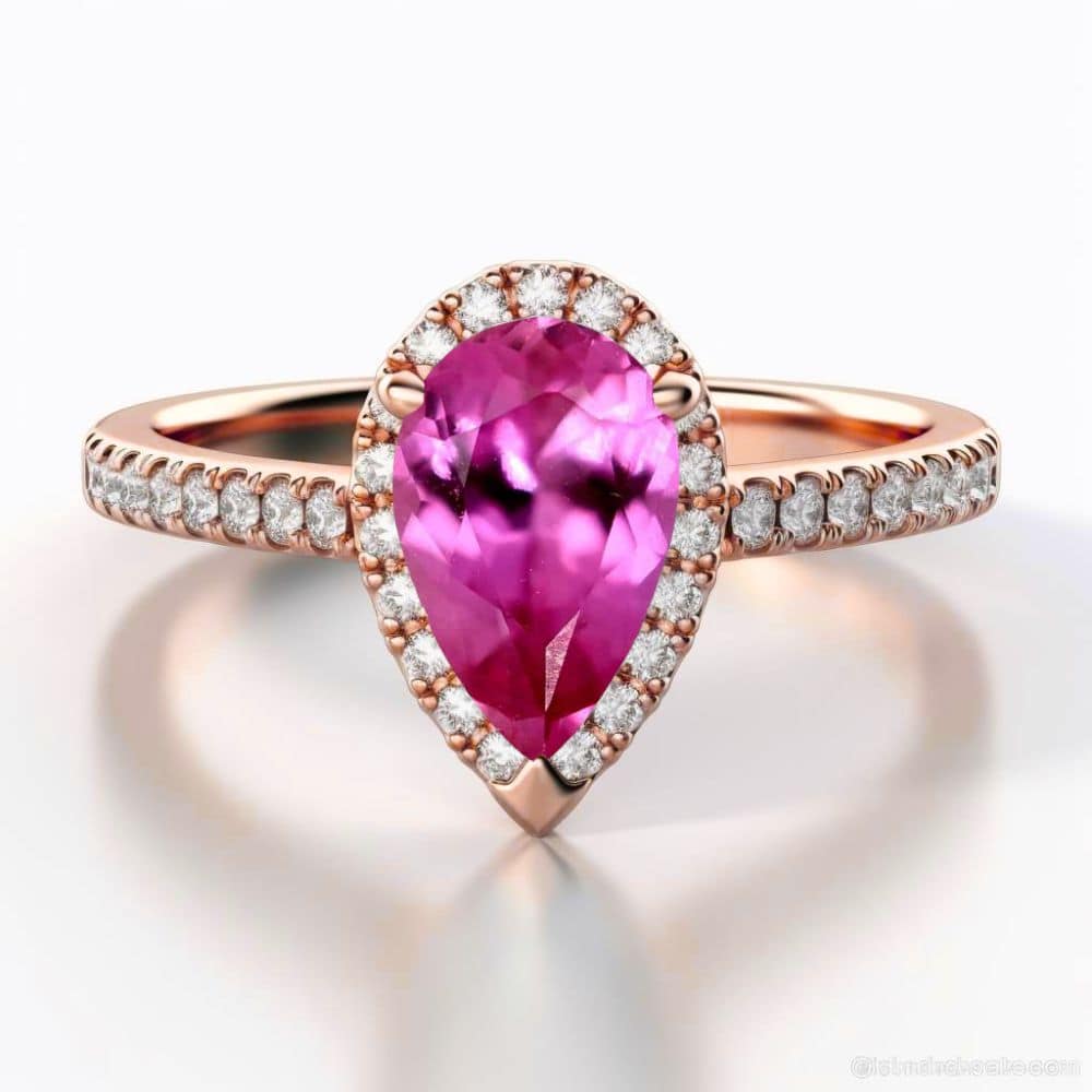 Pink Sapphire Pear Shape Halo Engagement Ring_image1