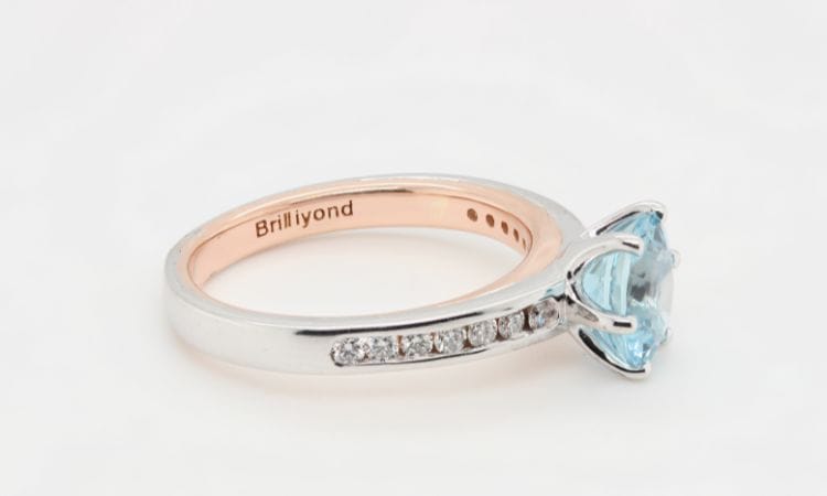 aqumarine engagement ring two tone band