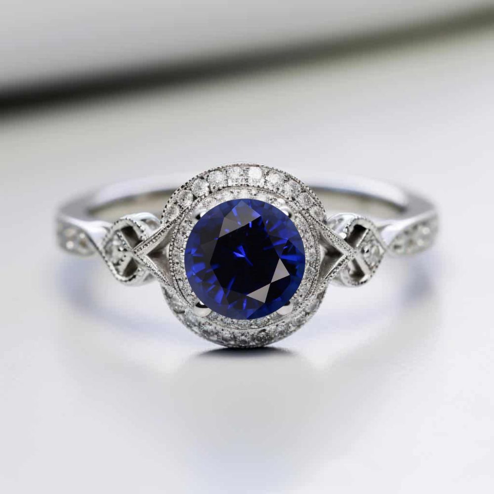 Vintage Style Engagement Ring Eudora with 1.1ct Royal Blue Sapphire_image1