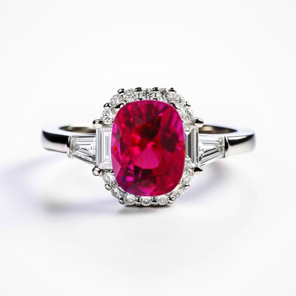 0.85ct Rectangular Cushion Cut Unheated Ceylon Ruby Engagement Ring in 18K White Gold_image1