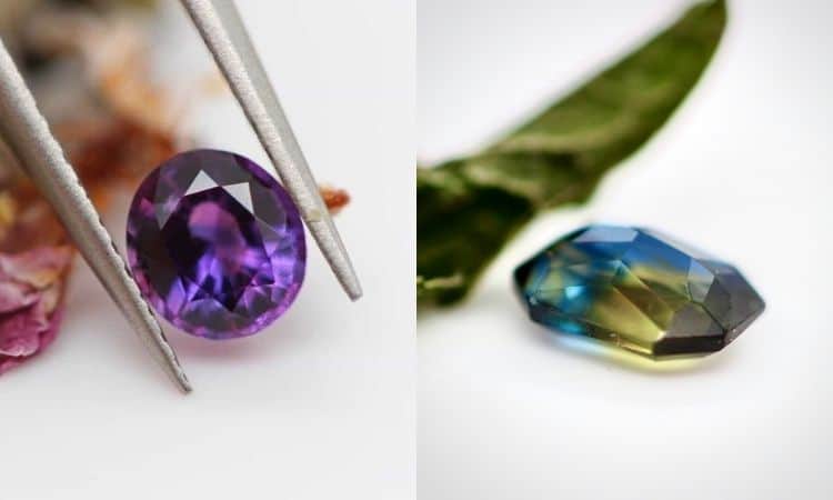 pink and violet bi-colour sapphire and a party sapphire