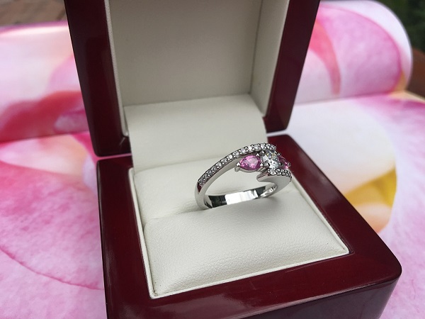 White Sapphire Pink Sapphire White Gold Colour Accented Engagement Ring Naiad