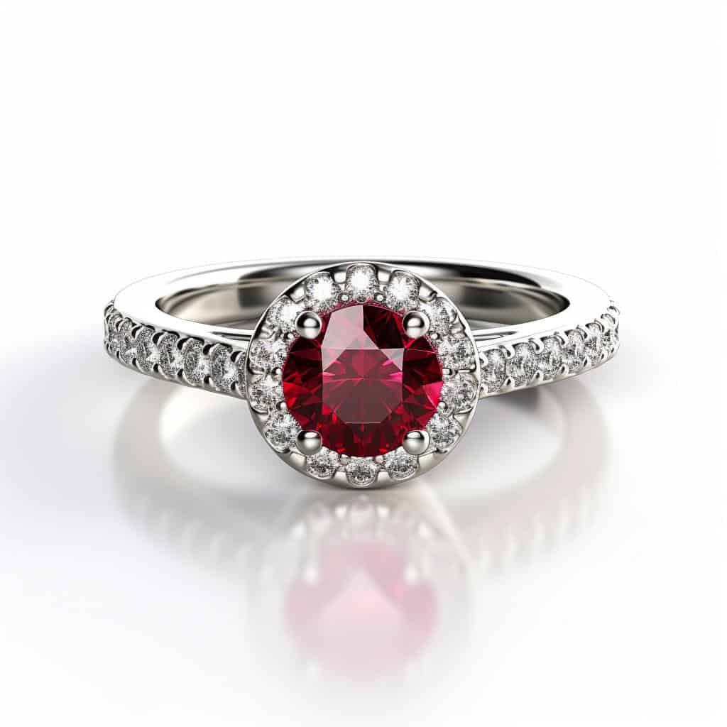 Round Ruby Engagement Ring with prong set band style