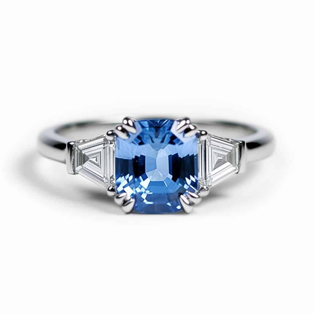 bold blue sapphire three stone engagement ring from Brilliyond