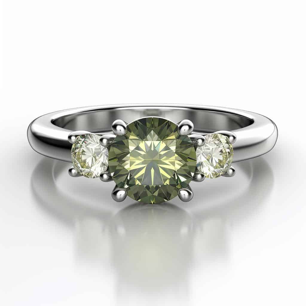 Green Sapphire Three Stone Engagement Ring 