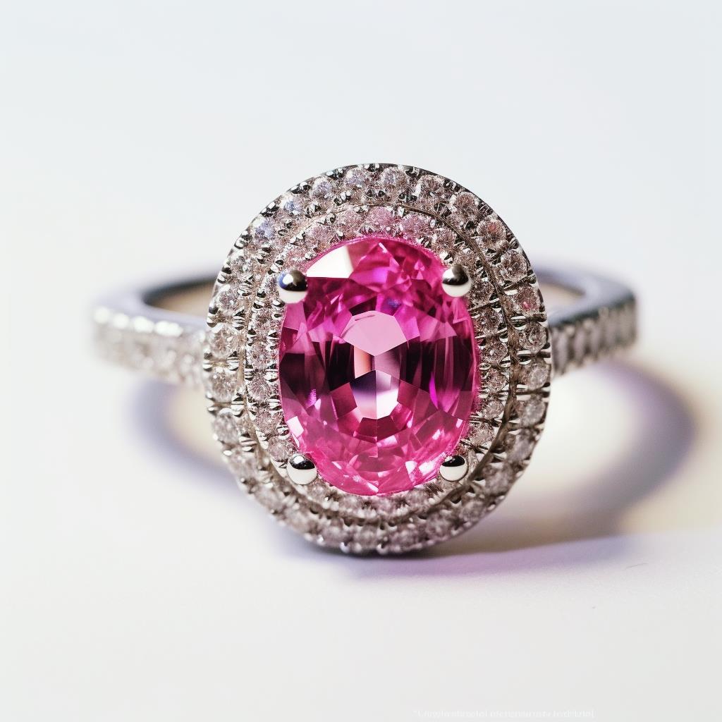 Double halo 0.6 carat pink sapphire engagement preniya