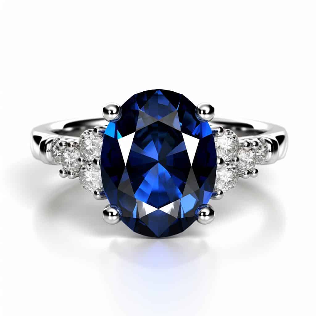 blue sapphire multi stone engagement ring with prominent centre stone